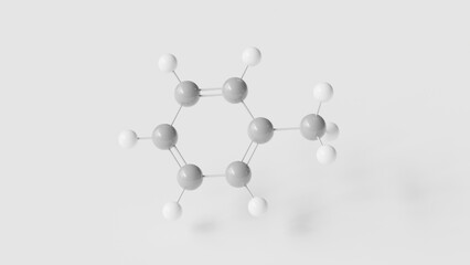 toluene molecule 3d, molecular structure, ball and stick model, structural chemical formula cns depressant