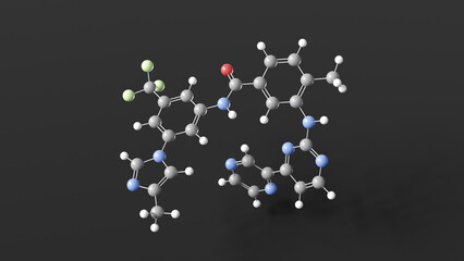 radotinib molecule 3d, molecular structure, ball and stick model, structural chemical formula antineoplastic agent