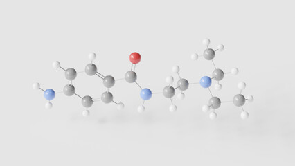 procainamide molecule 3d, molecular structure, ball and stick model, structural chemical formula antiarrhythmic drug
