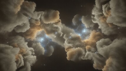 Mirrored Cosmic Clouds Swirling in Deep Space Nebula of Stars