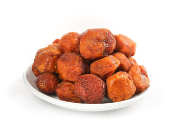 Xinjiang Air-Dried Apricots on White Plate - Traditional Chinese Dried Fruit Snack