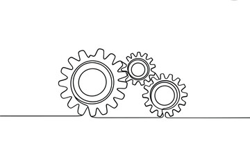 Interlocking gears in continuous line art style