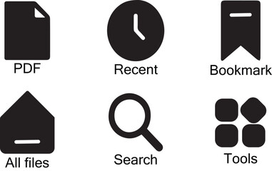 File, PDF, Bookmark, Search, Tools and Recent Icons Set