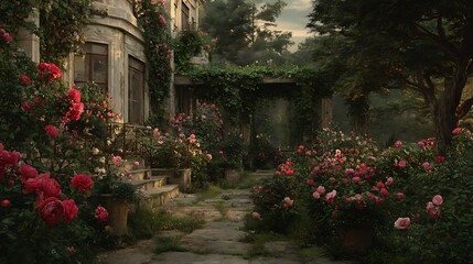 Elegant and beautiful romantic garden view