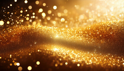 Naklejka premium Shimmering Golden Texture With Sparkling Glittering Particles In Depth