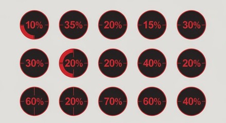 Dynamic circular percentage graphics showcase diverse data points for business presentations and marketing