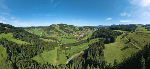 Aerial photo of the village of Missen in the upper Allgaeu in Bavaria, Germany
