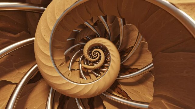 Abstract Wooden Spiral Tunnel in Warm Light and Beige Background