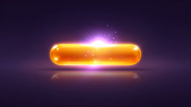 Glowing orange capsule against dark background with mysterious purple light