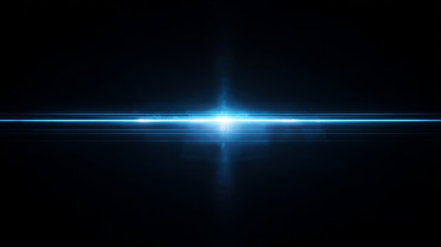 Blue light streak on black background with starburst effect