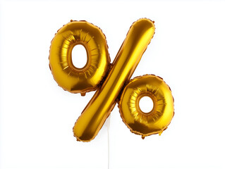 Golden Foil Balloon Percentage Symbol Isolated on White