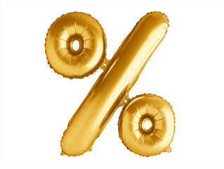 Golden Foil Balloon Percentage Symbol Isolated on White