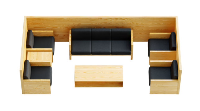 Rustic elegance, a captivating scene of wooden table with black leather chairs in modern setting