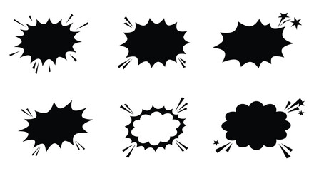 Collection of various black explosion or comic book speech bubble shapes