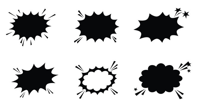 Collection of various black explosion or comic book speech bubble shapes