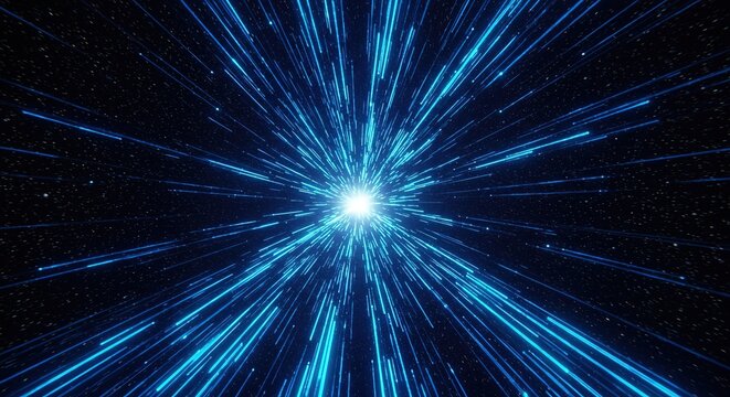 Experience hyperspace travel with stunning blue light streaks through a starry cosmos