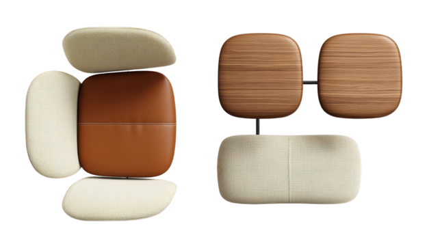 Vibrant seating ensemble, a trio of chairs in contemporary design for modern living spaces