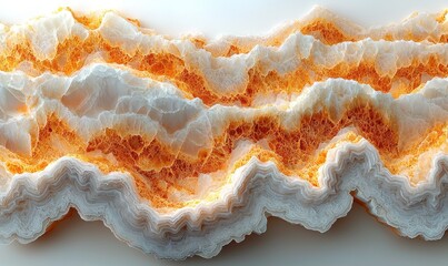 Abstract, textured landscape of undulating ridges and valleys in pale cream and orange