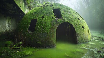 An ancient stone arch bridge reflects in a forest stream