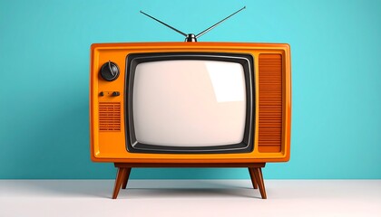 Retro orange TV on teal background (1)