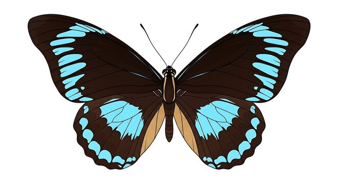 Beautiful Ulysses Butterfly with Wings Spread Open on White.