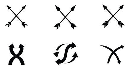 Collection of black arrow symbols arranged in various crossing patterns