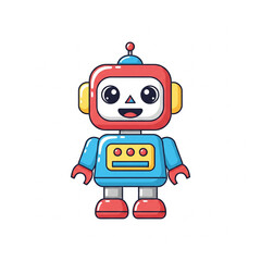 Obraz premium Cute, simple style toy robot icon, with smiling facial expression, white background.