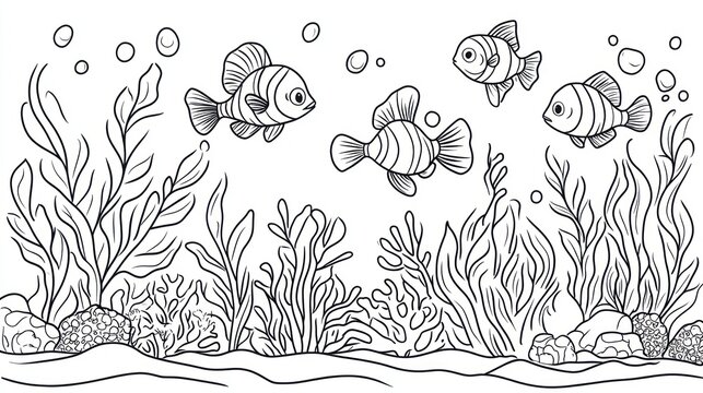 Black and white underwater fish illustration