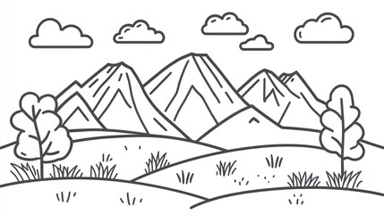 Line drawing mountain landscape