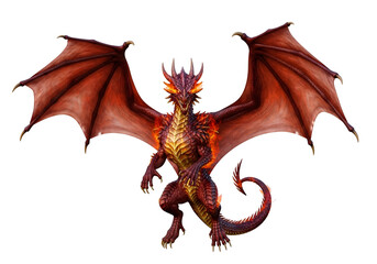 Obraz premium Fierce, fiery dragon with outstretched wings, displayed against a dark background, showcasing intricate details and vibrant hues.