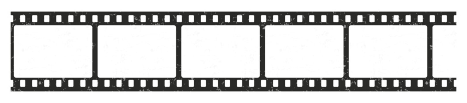 Old grunge Film strip reel icon. Cinema or movie roll with frames. Video or movie filmstrip overlay, cinema or photograph camera long film strip with transparent screen