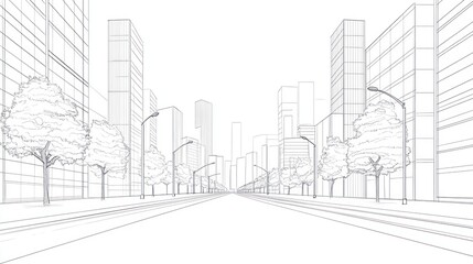 Urban cityscape architectural line drawing