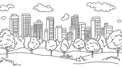 Cityscape drawing with trees