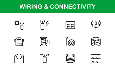 Wiring and Connectivity Icons Collection Including Electricity, Circuits, Power Tools, and Energy Symbols Perfect