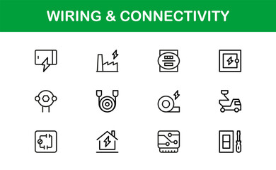 Wiring and Connectivity Icons Collection Including Electricity, Circuits, Power Tools, and Energy Symbols Perfect