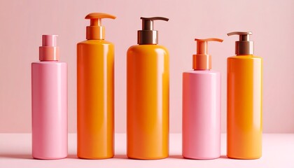 Row of colorful cosmetic bottles