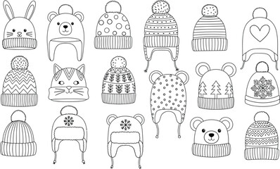 Winter hats coloring page cute animal hats for kids to color