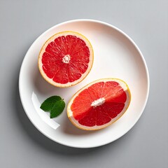 Fresh Grapefruit Halves on White Plate Minimalist Healthy Lifestyle.