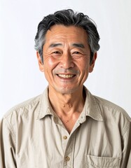 Obraz premium 日本人,男性,60代,満面の笑み,シンプルな白い背景,Simple white background,Japanese,Male,Sixties,Beaming 
