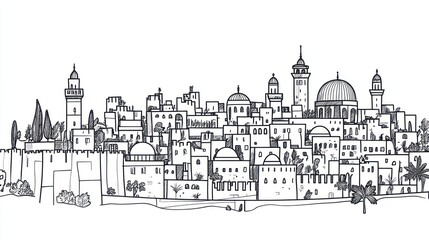 Old city skyline drawing