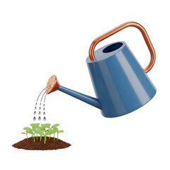 Obraz premium Blue Watering Can Pouring Water on Seedlings garden