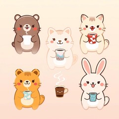 Cute Kawaii Coffee Animal Vector