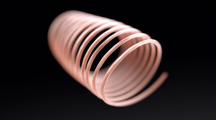 Copper wire coil with cable texture in close up view showing metallic shine and smooth surface on black background