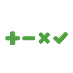Obraz premium Green Math Symbols Plus Minus Multiply Divide Checkmark Keywords: math, symbols, plus, minus