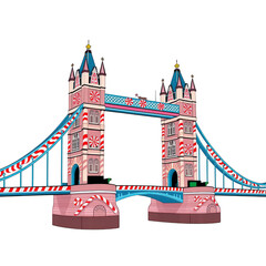 Tower bridge illuminated with colorful lights isolated on transparent background