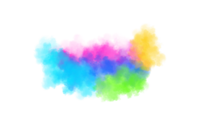 Vibrant cloud of abstract colorful smoke swirls and blends seamlessly isolated on white background