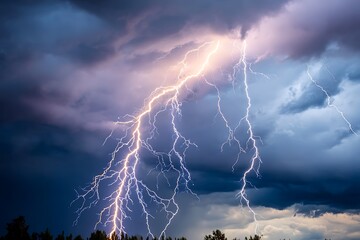 A dramatic lightning bolt striking through dark, stormy clouds at night. This image symbolizes power, energy, and a sudden change or idea.