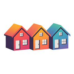Three colorful cartoon houses in a row home building