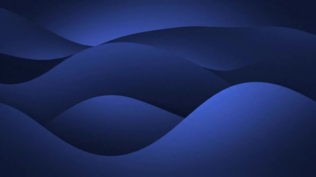 Deep blue abstract composition of undulating smooth curves Layers of stylized wave-like forms are defined by subtle light and shadow creating a dynamic fluid visual
