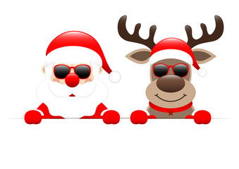 Weihnachtsmann Und Rentier Sonnenbrille Horizontales Banner